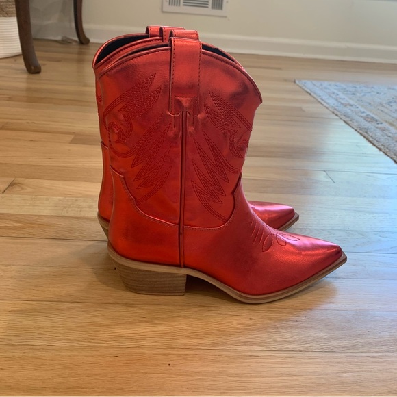 ShuShop Shoes - Shu Shop Red Zahara Metallic Cowgirl Boots Western Concert Independence Size 8.5